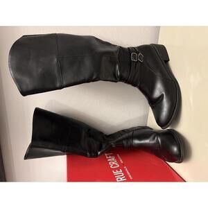 Black Knee-High Boots with Buckle Straps Womens Size 9.5 wide Shoes